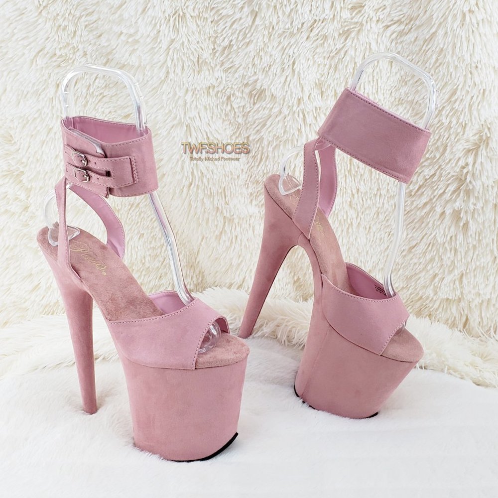 Size 11 Flamingo 891 Pink Vegan Suede 8" High Heels Ankle Cuff Platform Shoes_9